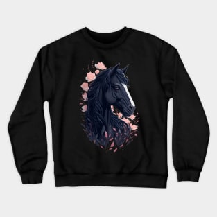 Black Horse with Flowers Crewneck Sweatshirt